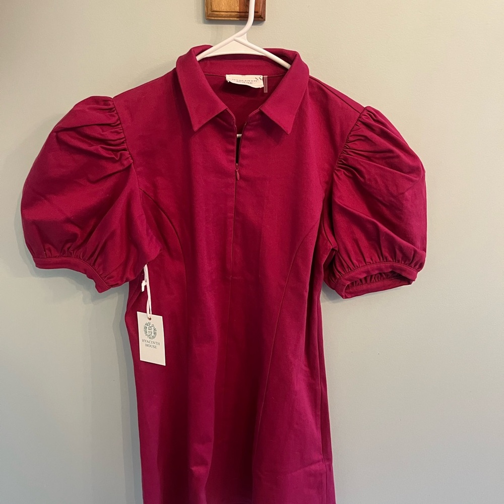 Tuckernuck Hyacinth House Raspberry Front Zip Denim Mini Dress